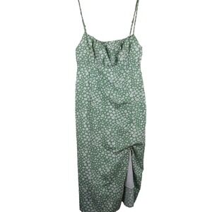 Princess Polly Green Floral Midi Dress With Slit‎ Spaghetti Straps US Size 8